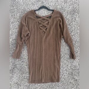 SHEIN Women’s Brown Ribbed Dolman Sleeve Bodycon Dress Size Small